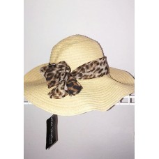 Mujers Floppy Wide Brim Summer Beach Straw Hat with Cheetah print Ribbon  eb-31293049